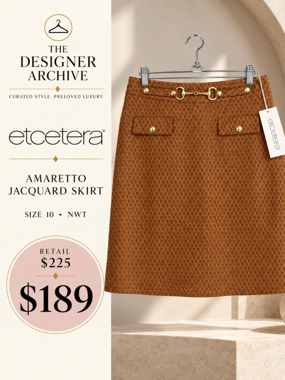 Etcetera NWT Amaretto Jacquard Horsebit Skirt Size 10 $225